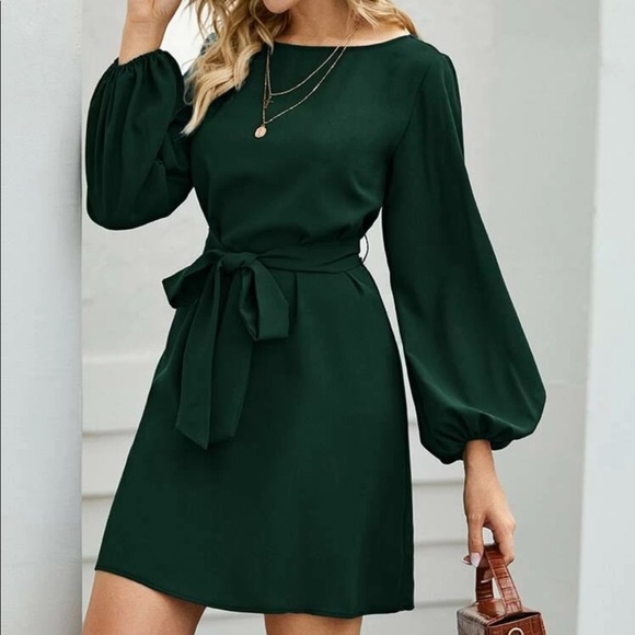 Dresses & Skirts - Bishop long sleeve belted dress dark green